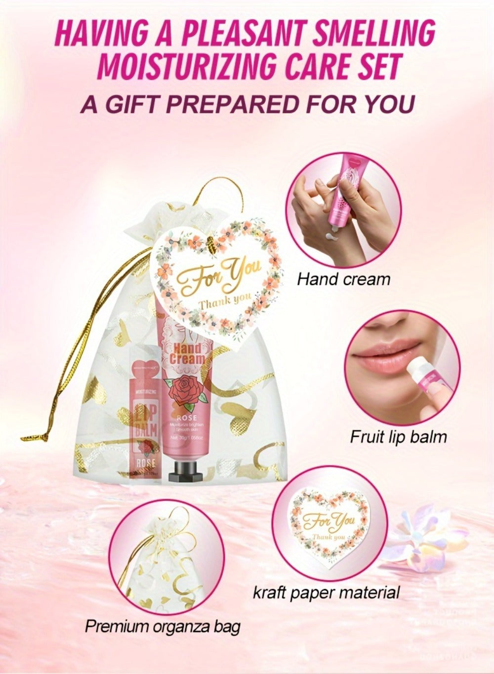 Shea Butter Hand Cream and Lip Balm Gift Set – Deep Moisturizing Skincare Bundle for Dry Cracked Skin, Vitamin E Natural Body