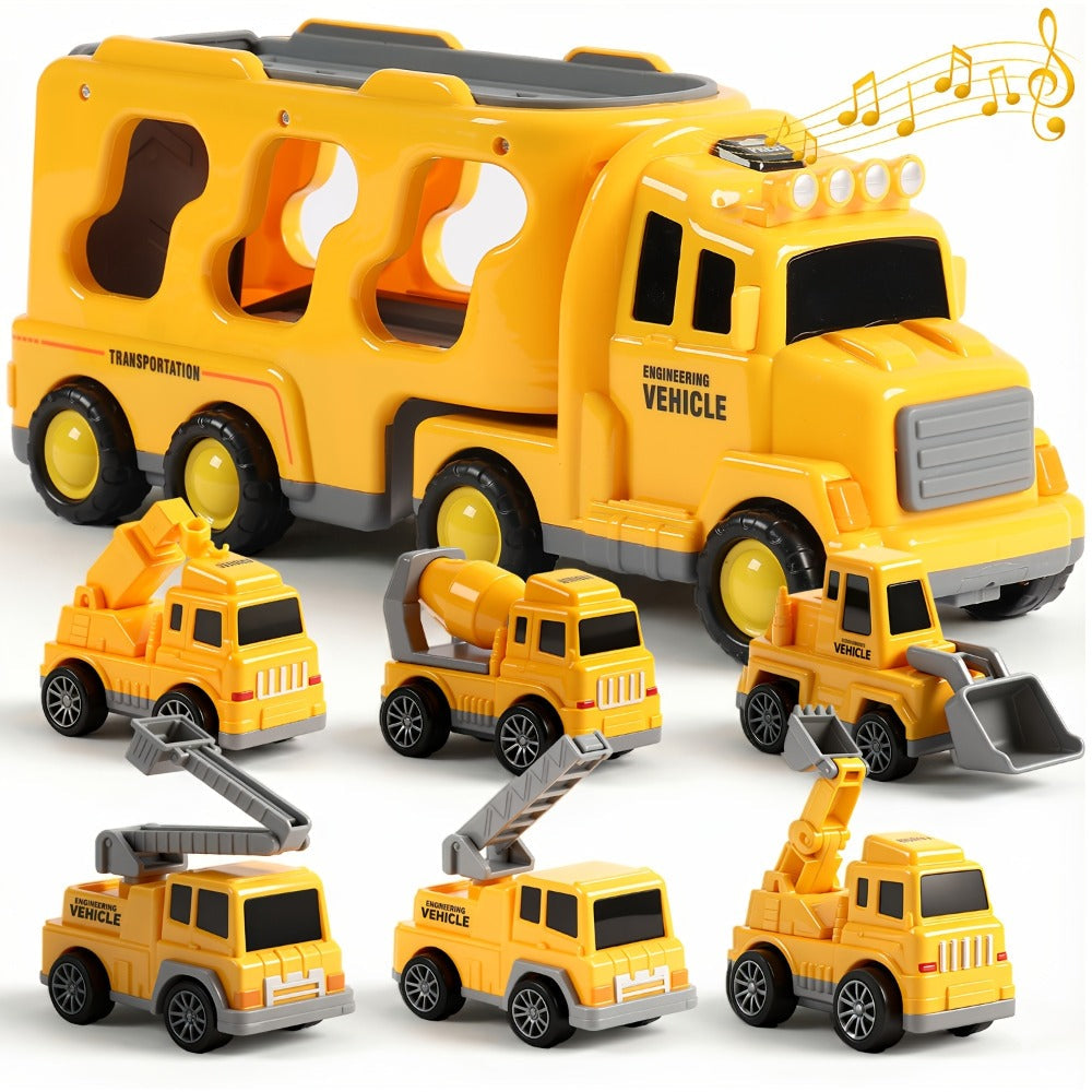 7-in-1 Kids Car Toy Set 7pcs with Playmat, Large Vehicle + 6 Mini Cars Ambulance Police Fire Truck Engineering — image 9