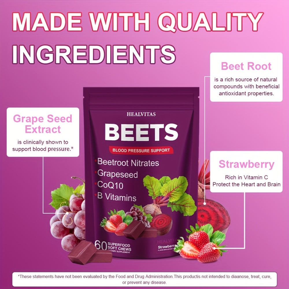 Beet Root Gummies for Blood Pressure & Heart Health with CoQ10 Vitamin B12 B6 Grapeseed Extract — image 8