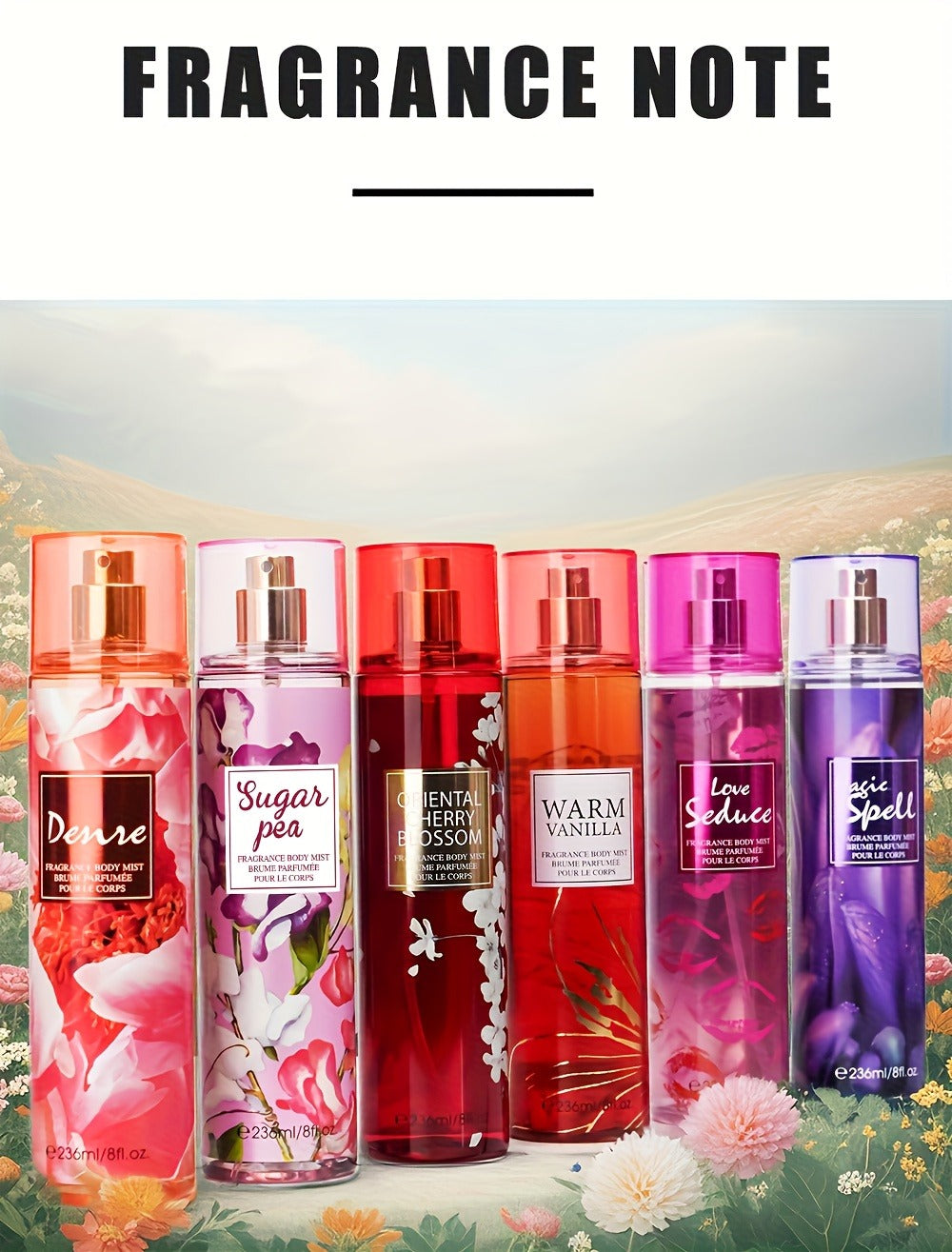 Body & Hair Fragrance Mist for Women 2PCS Set - Perfume Spray 8 fl oz, Fruity Floral Scents Peach Pear Cherry Blossom — image