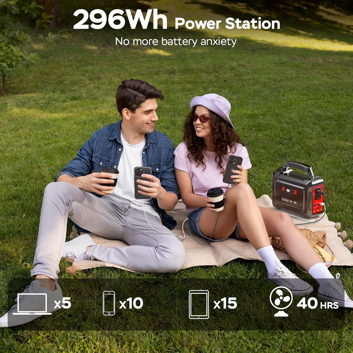Portable Power Station 296Wh 300W with Eight Outputs, Dual AC Outlets, USB-C and Optional Solar Panel — image 12