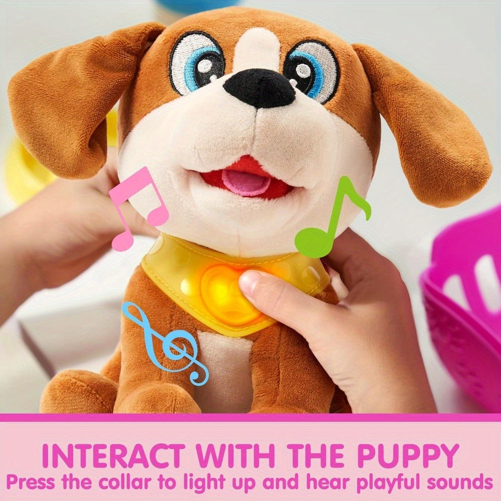 Interactive Plush Dog Toy for Toddlers with Carrier Set Music Lights Sounds with the Listed Color, Size or Set Options for Ev