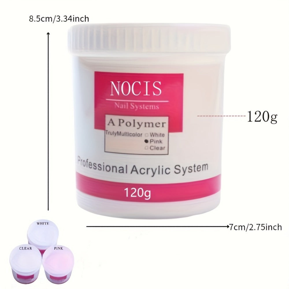 NOCIS 120g Acrylic Nail Powder Jar in White, Pink or Transparent Color for Use with Compatible Acrylic Liquid — image 6