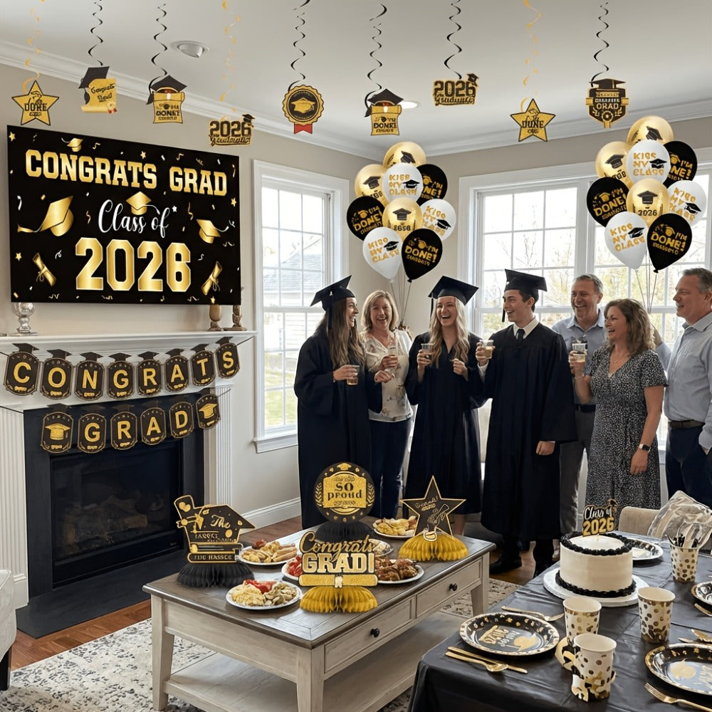Class of 2026 Graduation Decoration Set with Letter Banner, Hanging Pieces and Six Color Options — image 2