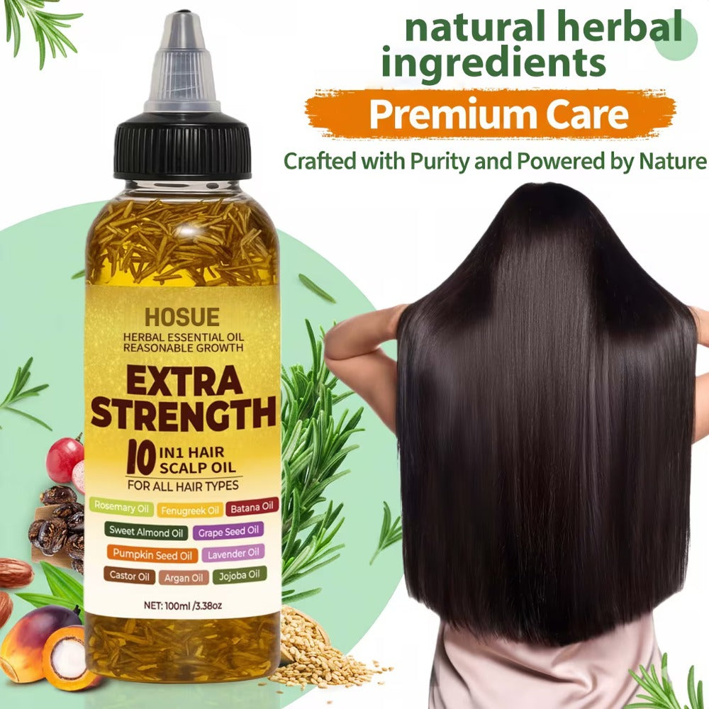 Hair Growth Oil 10-in-1 Botanical Herbal Blend Batana Rosemary Fenugreek Castor Red Onion Ginseng Turmeric Pumpkin Seed Nouri