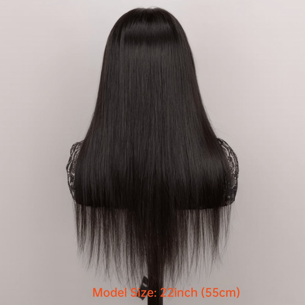 Glueless Straight Human Hair Wig 4x4 Lace Closure Pre-Plucked Natural Hairline Versatile Parting Natural Black 12-28 Inch Wom