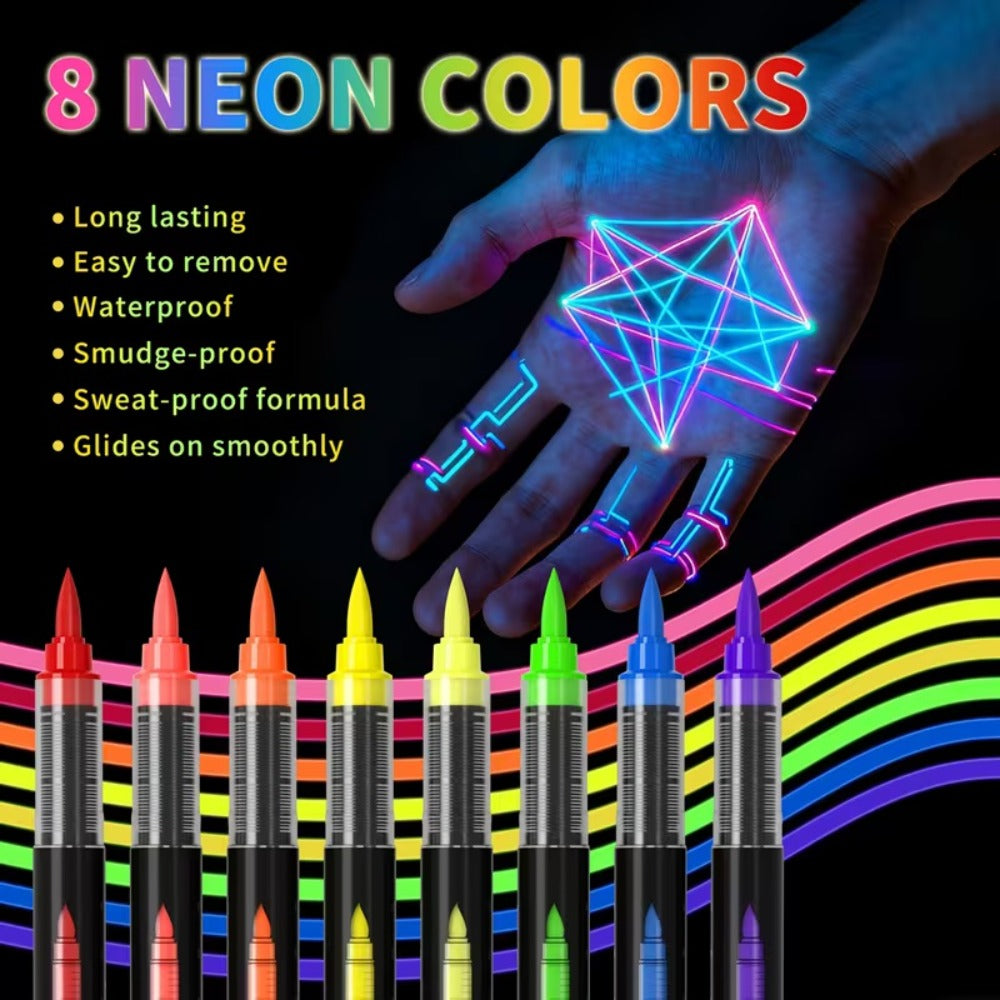 Face Body Paint Pen Set 8 Colors with 105 Tattoo Stencils, Glow in the Dark Neon UV Blacklight Face Paint — image 5