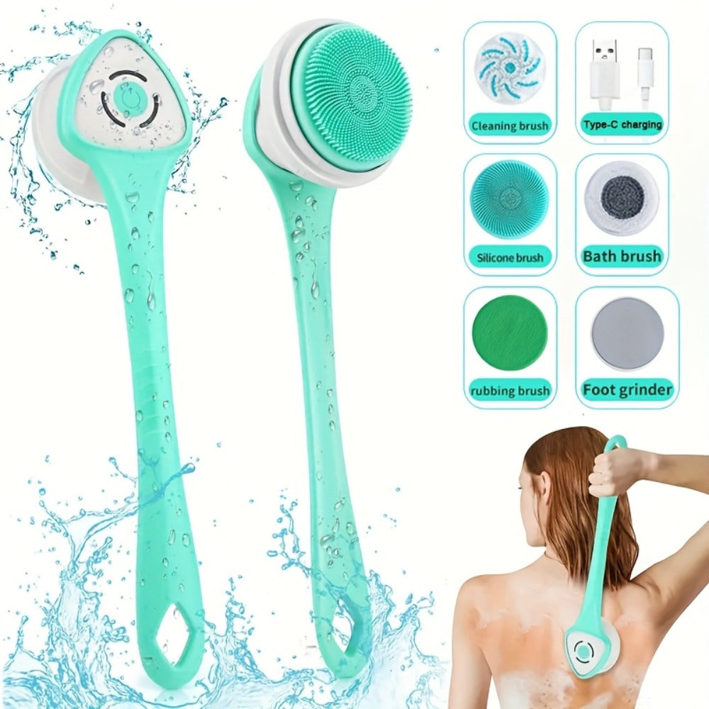 Electric Body Scrubber 6-in-1 Rechargeable Shower Brush - Vibrating Exfoliating Brush with Long Handle — image 1