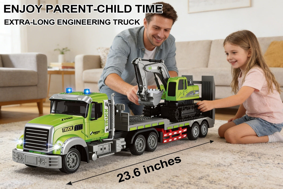 RC Semi Truck with Flatbed Trailer & Alloy Excavator Set 1:12 Scale, 11-Channel Dual Control, Sound & Lights — image 9