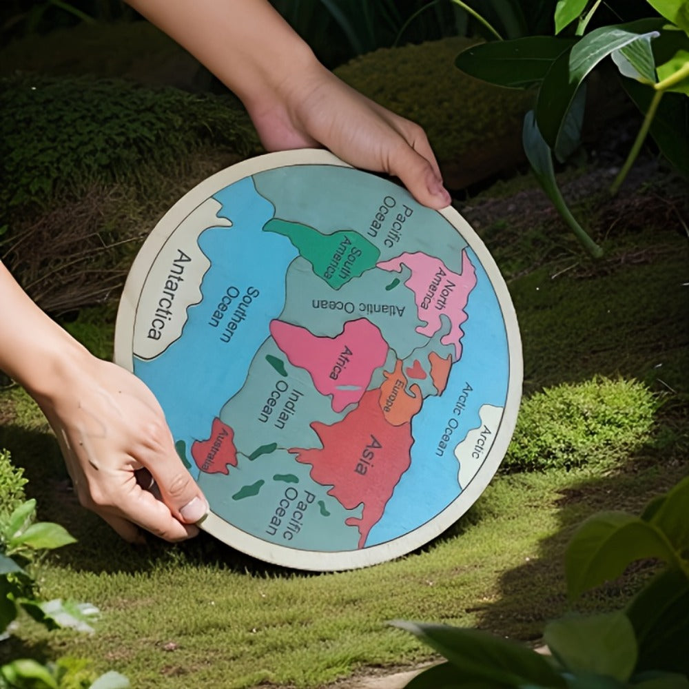 Wooden World Map Puzzle for Kids, Seven Continents Geography Learning Toy, Colorful STEM Educational Puzzle — image 5