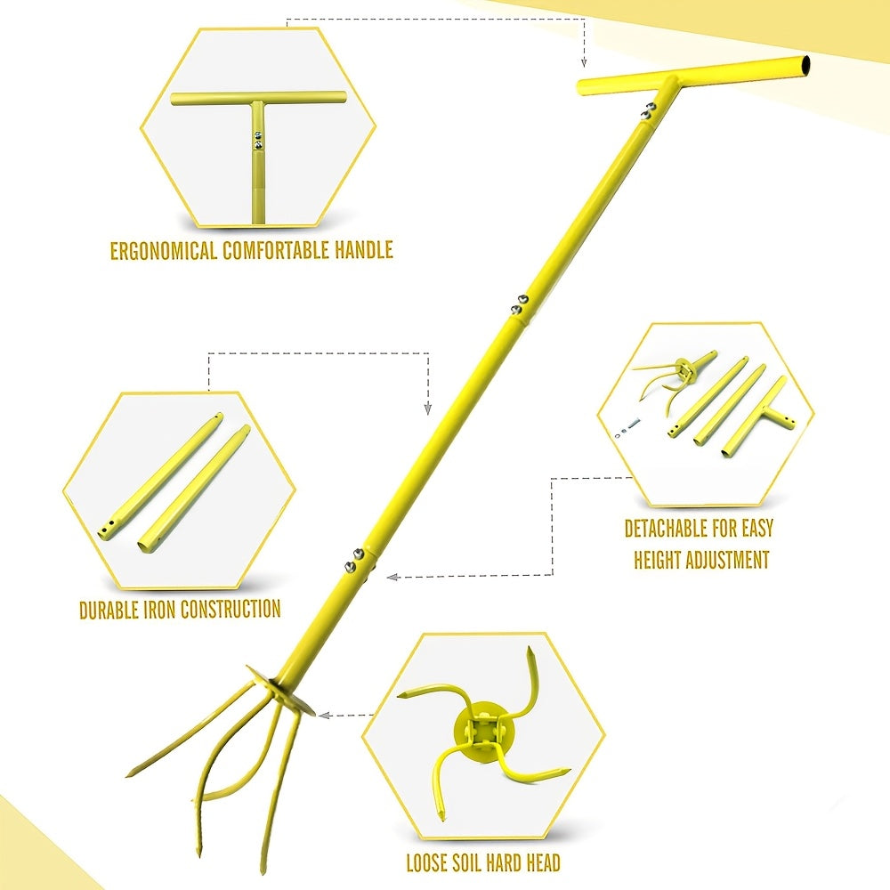 Garden Cultivator Manual Soil Loosener & Scarifier, Heavy-Duty Detachable Ergonomic Handle, Multi-Function Tool for Lawn Aera