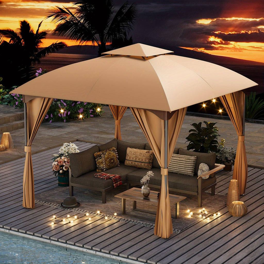 Gazebo Canopy Tent 10x10ft Arch Double Roof Mosquito Net Curtains for Garden, Yard and Pest Management — image 1