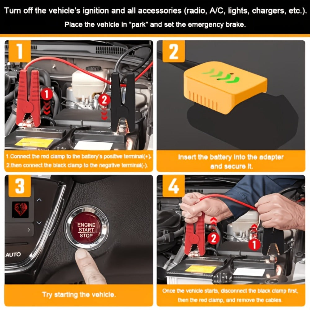 Jump Starter Cable with Adapter for DeWalt 18V 20V DCB Battery 0.98Ft & 6.56Ft Portable Car Emergency Start Kit ABS Housing —