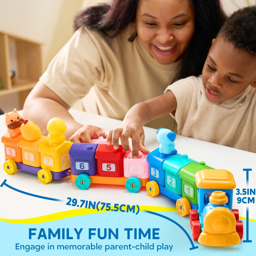 Farm Number Train Learning Toy for Toddlers with 9 Farm Animals & Farmer with the Listed Color, Size or Set Options for Every