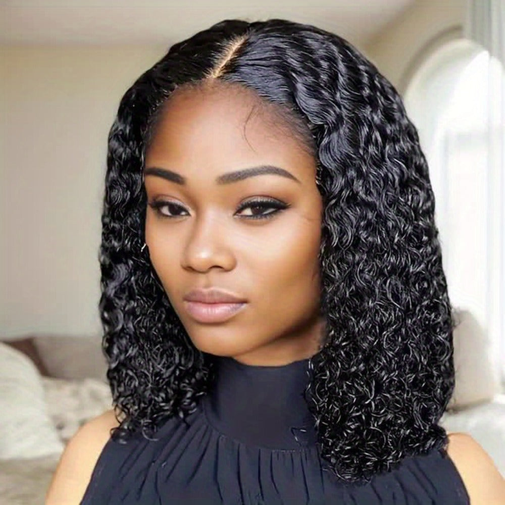 Lace Front Wig Deep-Wave Black 14-Inch Synthetic Style with Glueless Cap, Pre-Plucked Front and Baby Hair — image 11