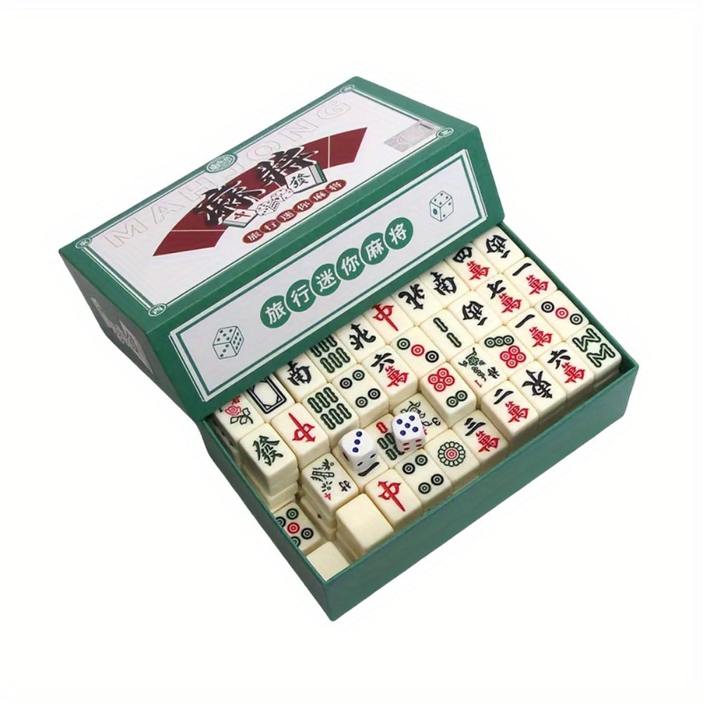 Mini Mahjong Set Portable Travel Size – Authentic Compact Mahjong Game for Family Fun, Logical Thinking & On-The-Go Entertain