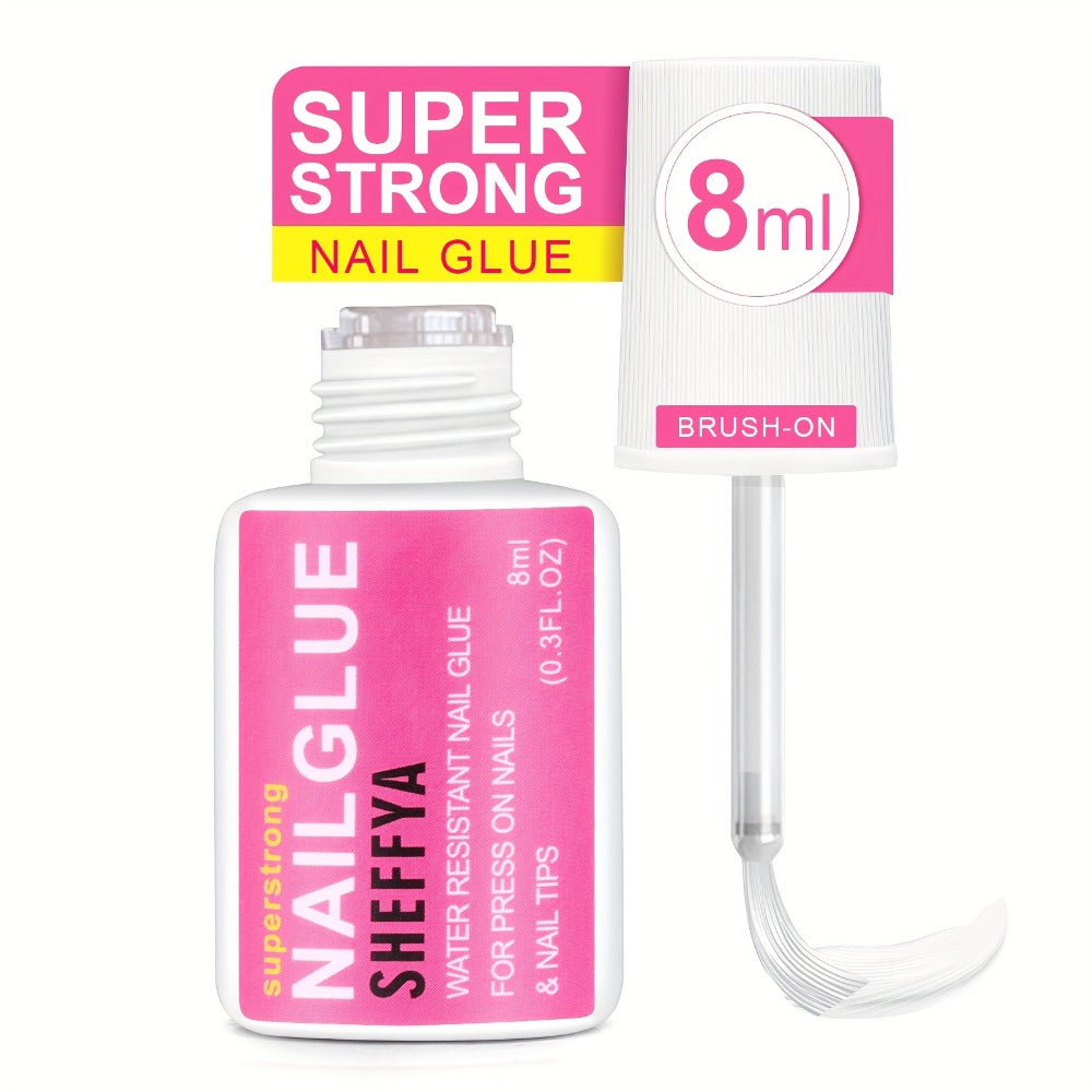 Nail Glue Set, 8ml Brush-On Bottles in 2-, 5- or 10-Piece Options with SHEFFYA Package and EMNAGLUE Bottle Markings — image 1