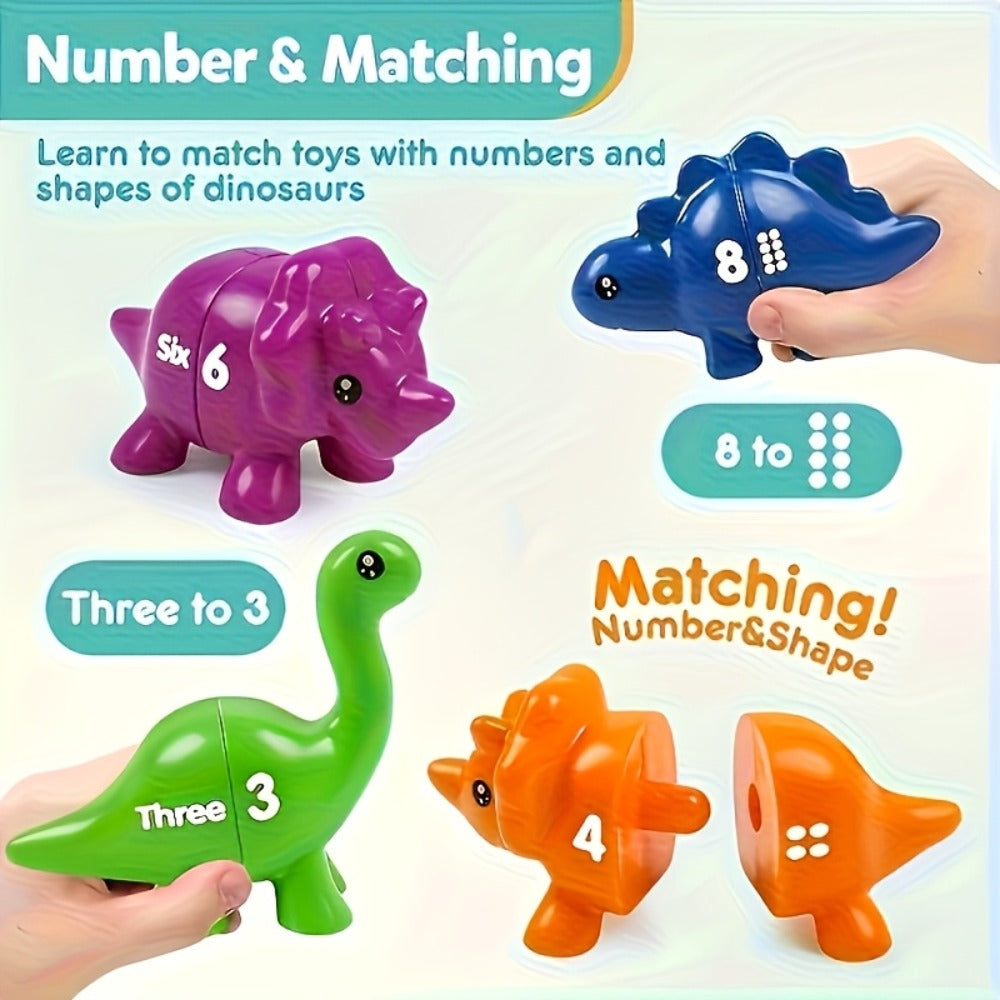 Dinosaur Number Matching Toy for Toddlers, 10 Pairs Retractable Plug-In Counting Sorting Math Game with Storage Bag — image 4