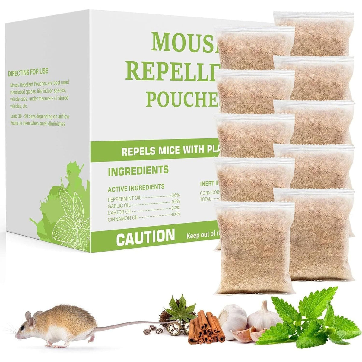 Peppermint Rodent Pouches 10/12 Pack, Mouse Mice Rat Spider Squirrel, Pest Control Pouches for Indoor Outdoor Home Garage — i