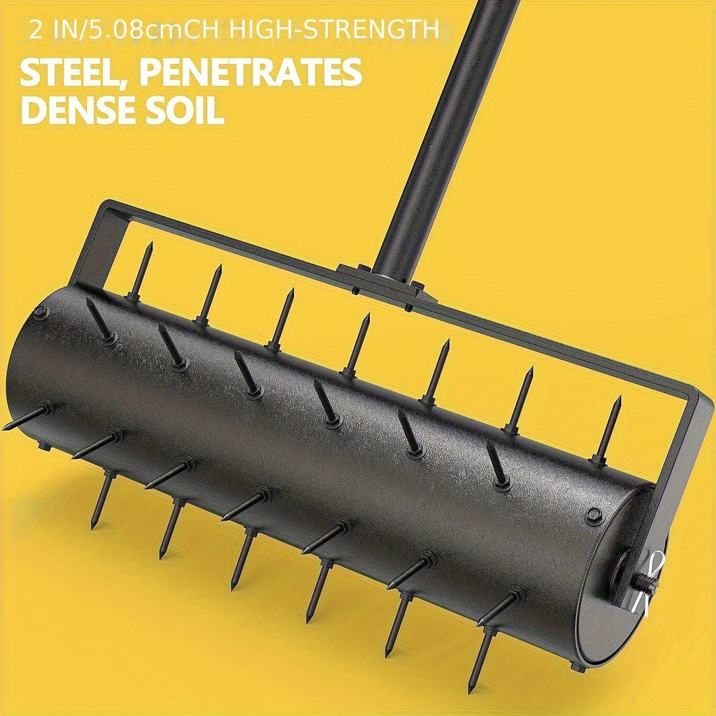 Lawn Punch Aerator 17" Heavy-Duty Metal Roller with Bearing Design, 60" Long Handle for Effortless Weeding & Aeration — image