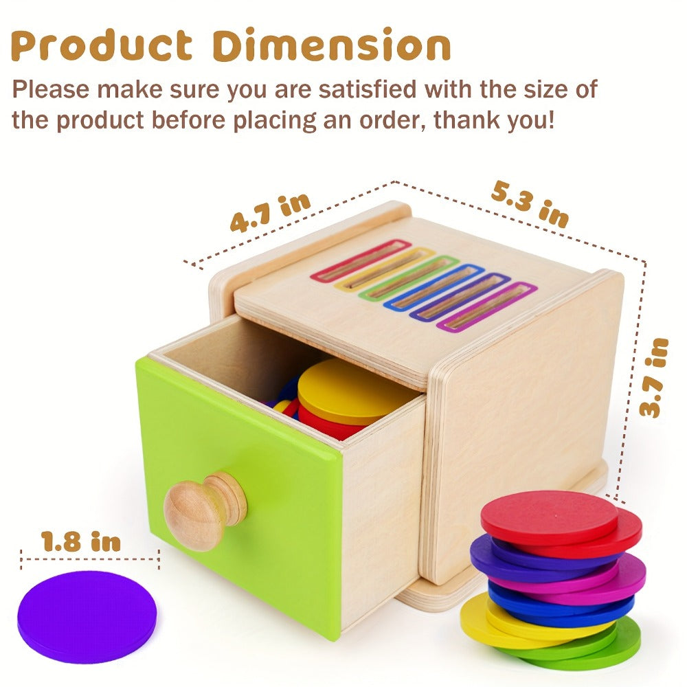 Wooden Color Sorting Toy with Drawers for Toddlers Ages 12M-3 Years, Montessori Object Permanence Box Fine Motor Skills — ima