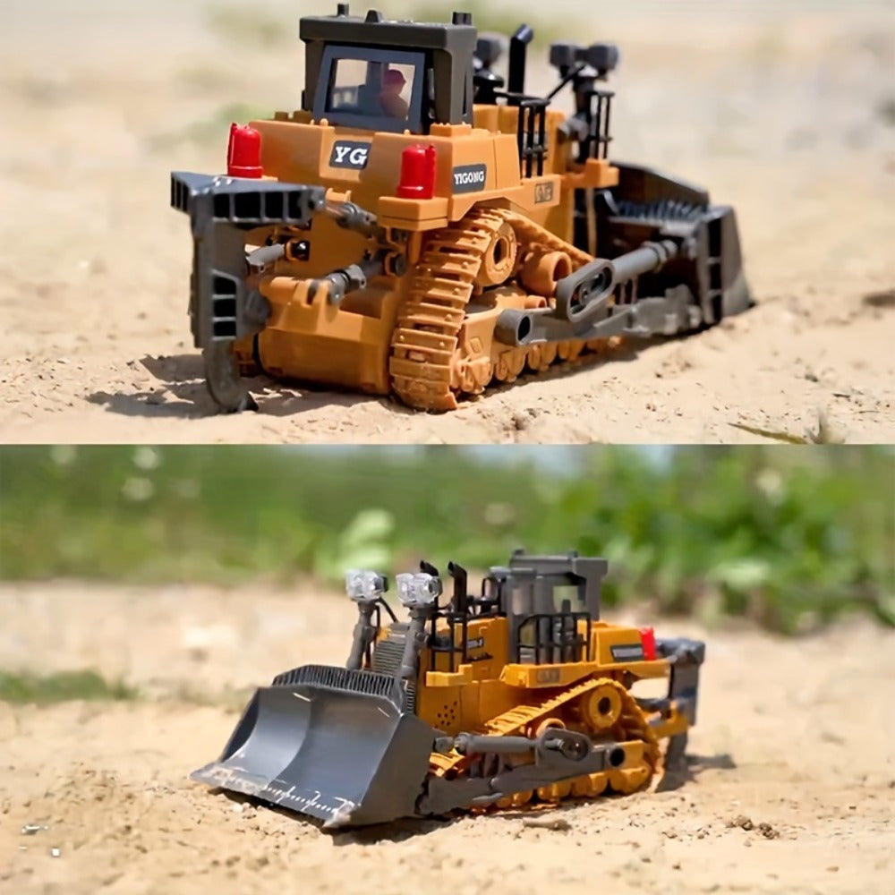 RC Construction Vehicle Toy 2.4GHz Remote Control Excavator Bulldozer Loader with Alloy Metal Cover Lights & Sound Effects — 