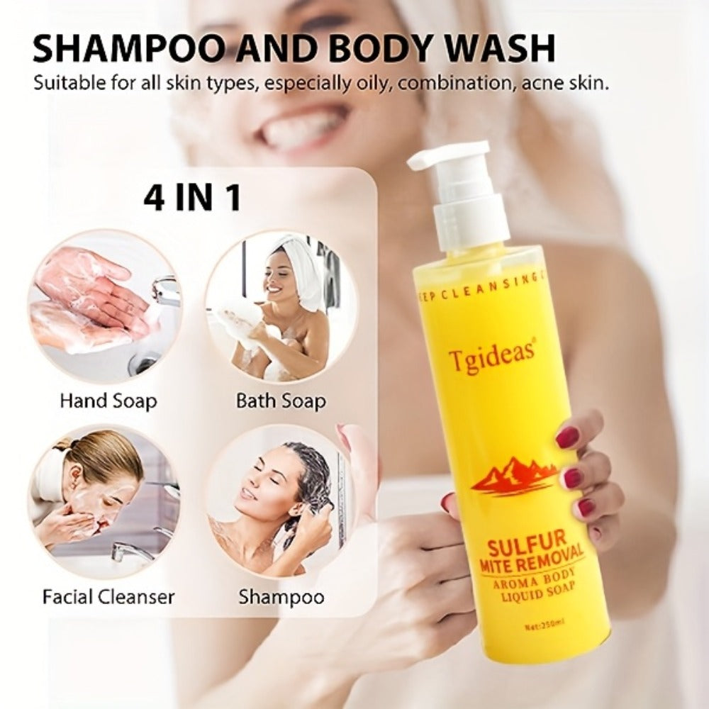 Sulfur Shampoo & Body Wash 2-in-1 Set – Scented Sulfur Soap Cleansing Liquid for Gentle Daily Scalp Purifying & Full Body Cle