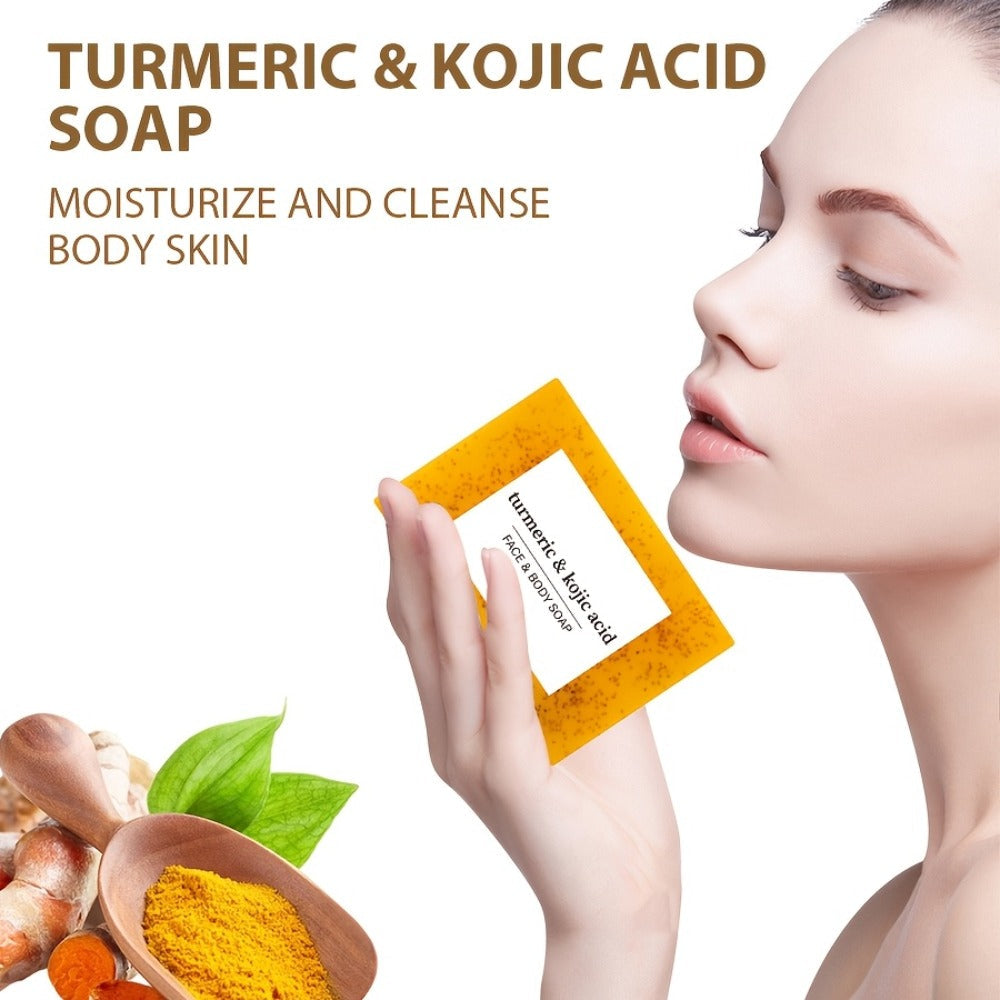 Kojic Acid Turmeric Soap Bar Set 12 Pack 100g with 4 Bubble Nets – Ginger Lemon Handmade Moisturizing Brightening Body Soap f