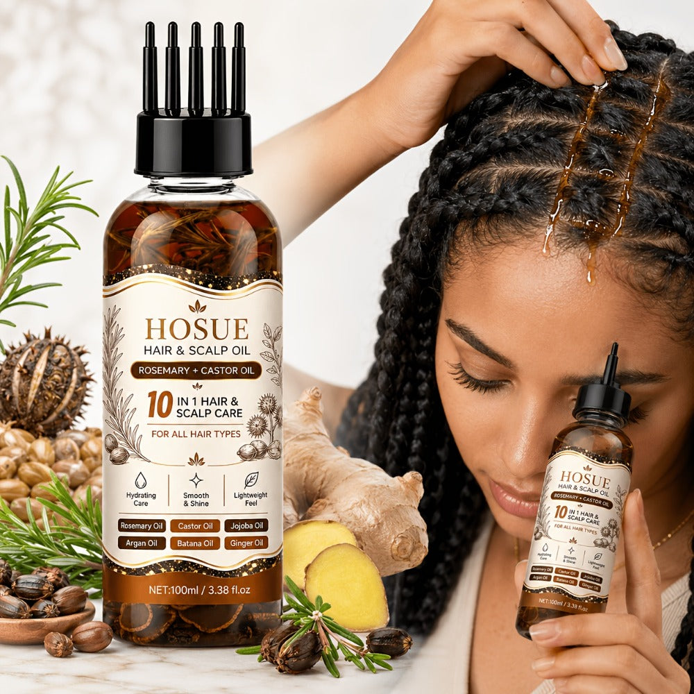 Hair Growth Oil 10-in-1 Botanical Herbal Blend Batana Rosemary Fenugreek Castor Red Onion Ginseng Turmeric Pumpkin Seed Nouri