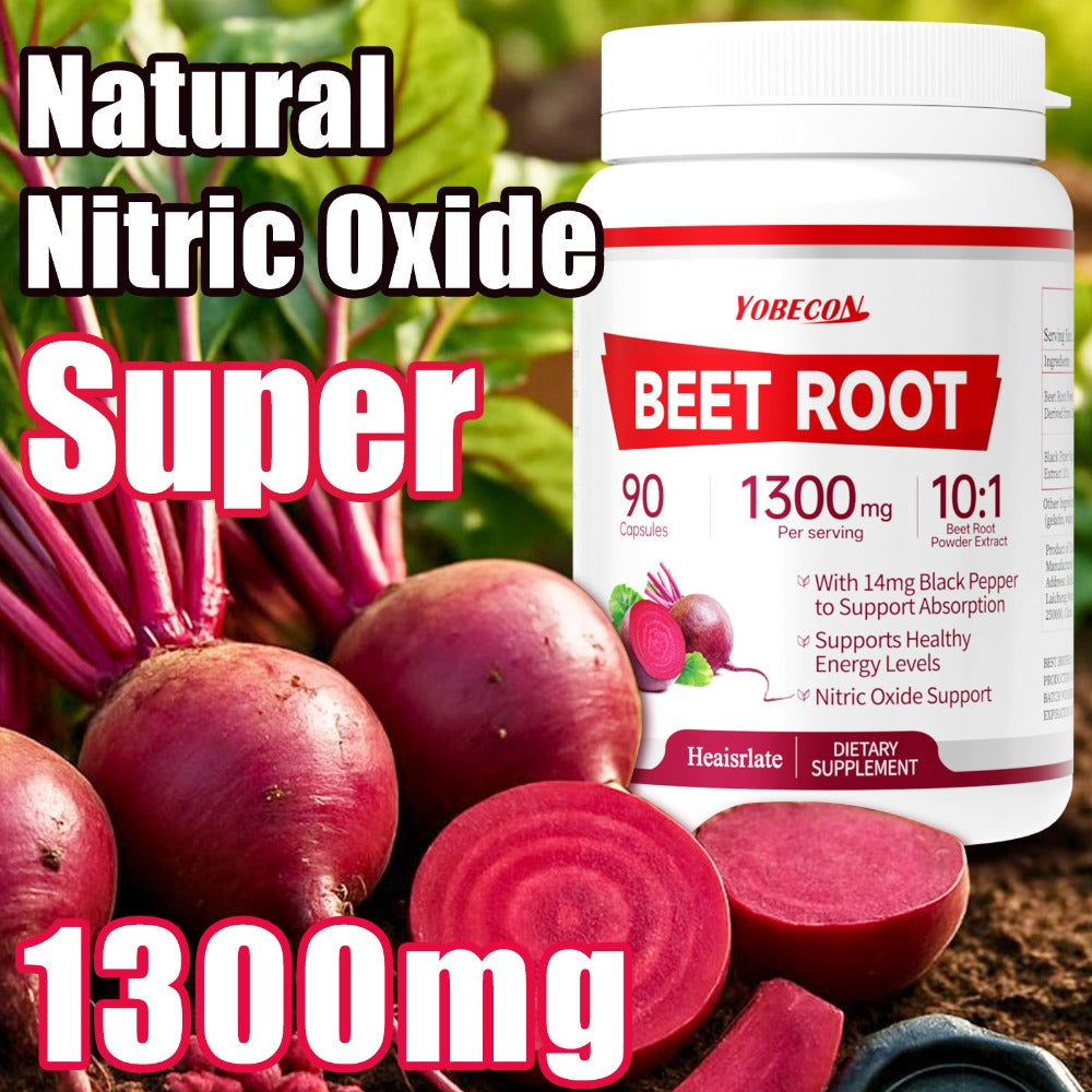 Dietary Supplement Beet Root 1300mg Vegetarian Capsules with One-, Two- or Three-Bottle Options — image 1