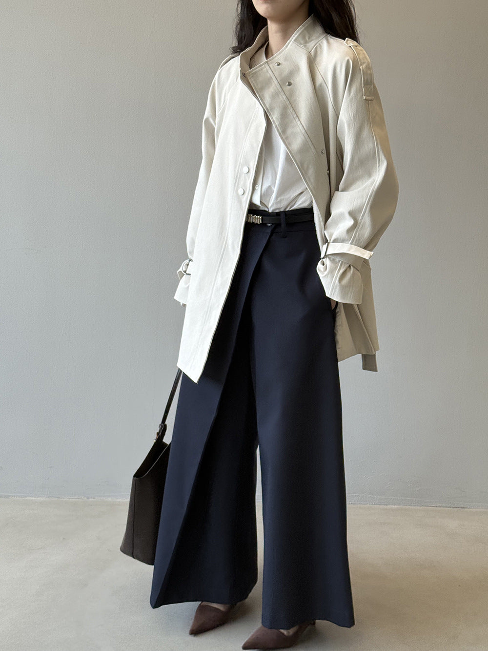 Stand Collar Trench Coat For Women Loose Casual Jacket