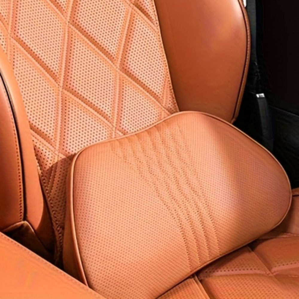 Car Neck Pillow Nappa Leather Headrest – Memory Foam Lumbar Support with Embroidery, All-Season Universal Car Interior Access
