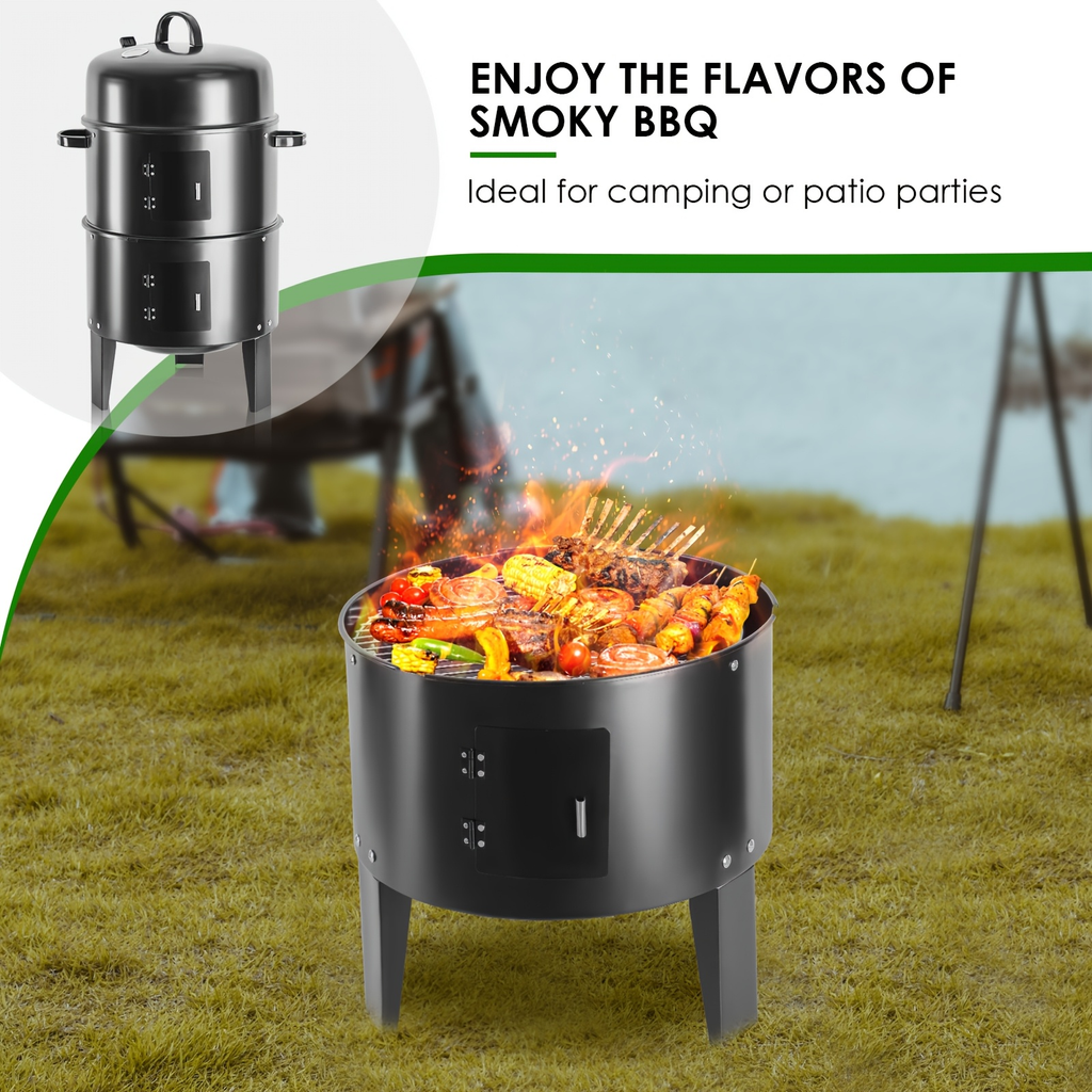 Charcoal Smoker Grill 16 Inch Vertical 3-Tier with Easy Temperature Control for Grilling, Camping and Outdoor Meals — image 1