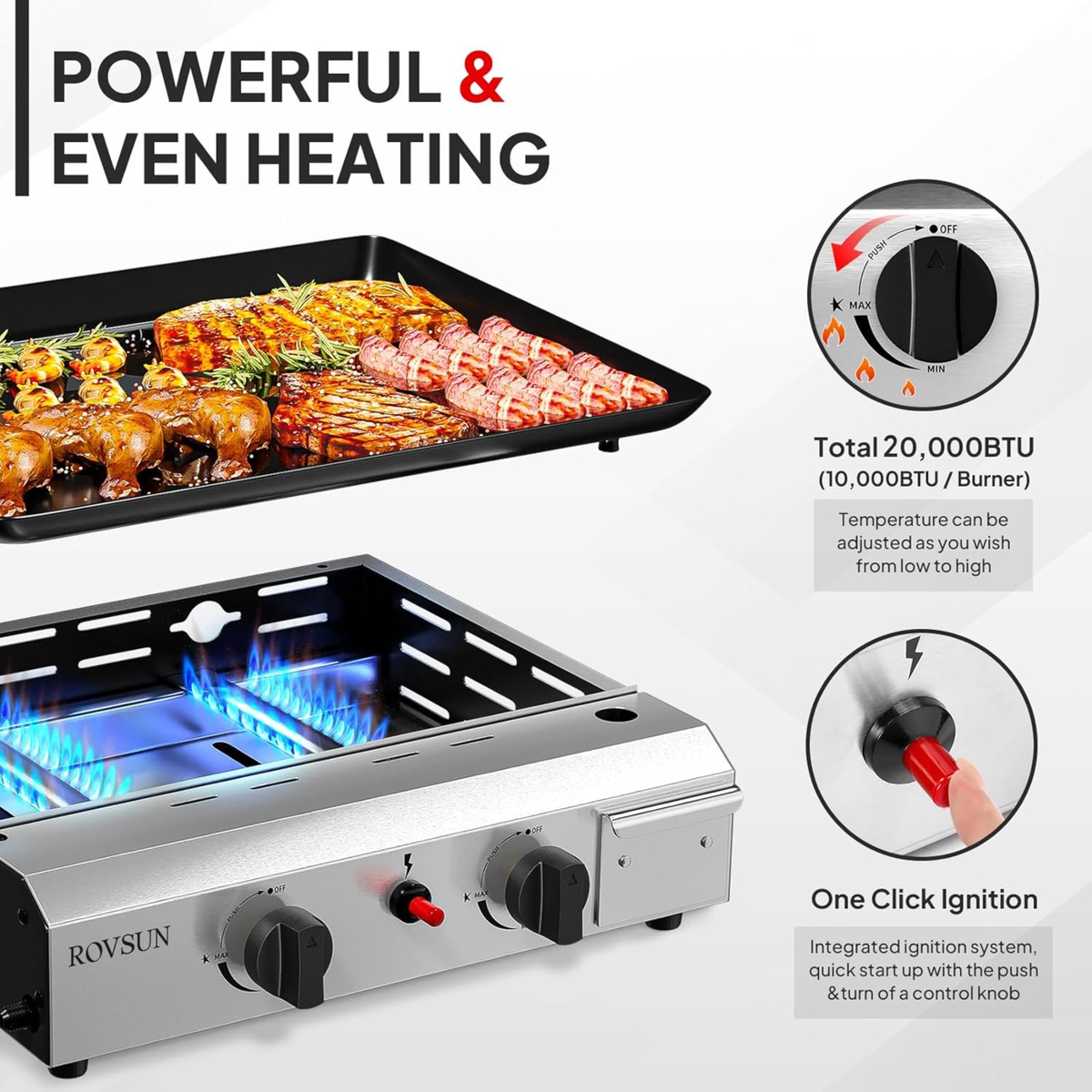 Flat Top Griddle Propane Tabletop 2 or 4 Burner, 20000 BTU Portable Gas Grill with Nonstick Enamel Tray — image 9