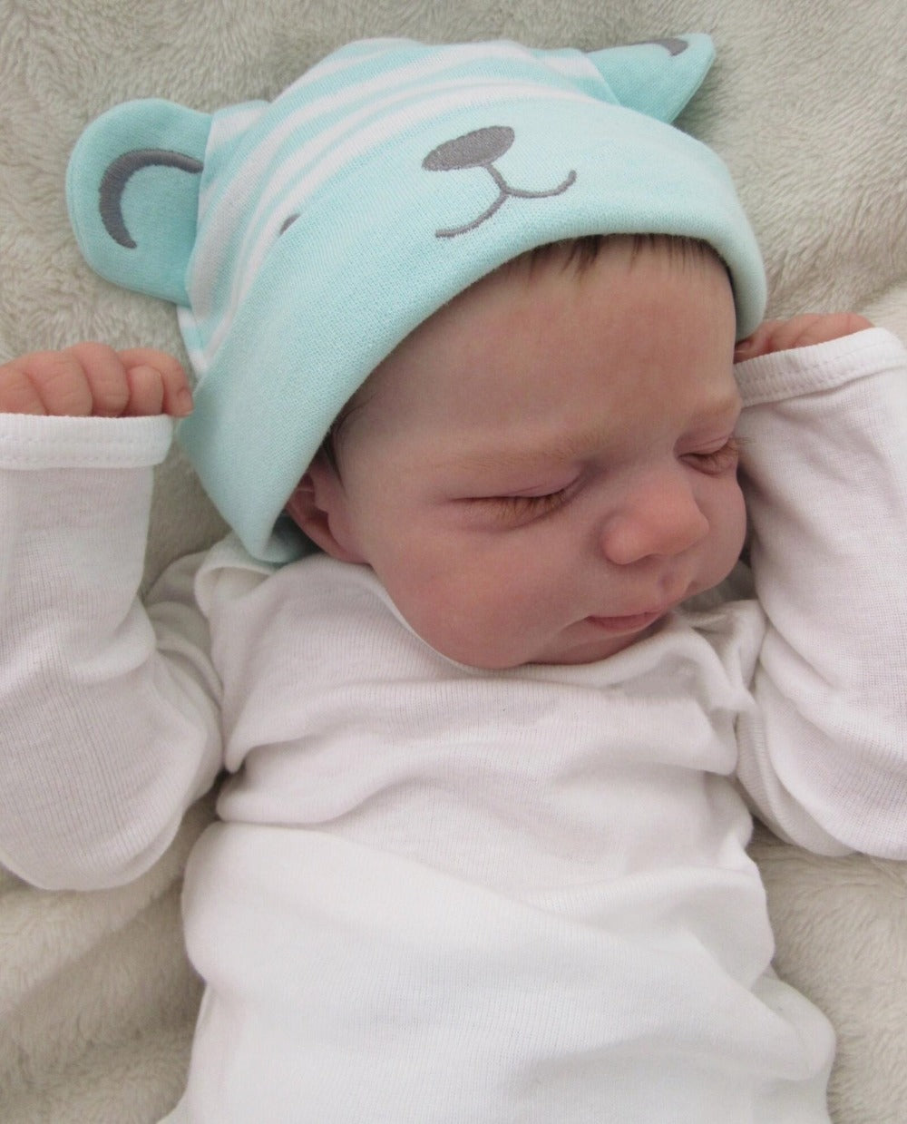 Reborn Baby Doll 19-Inch Full Vinyl Sleeping Design with Painted Hair, Closed Eyes, Mint Outfit and Accessories — image 7