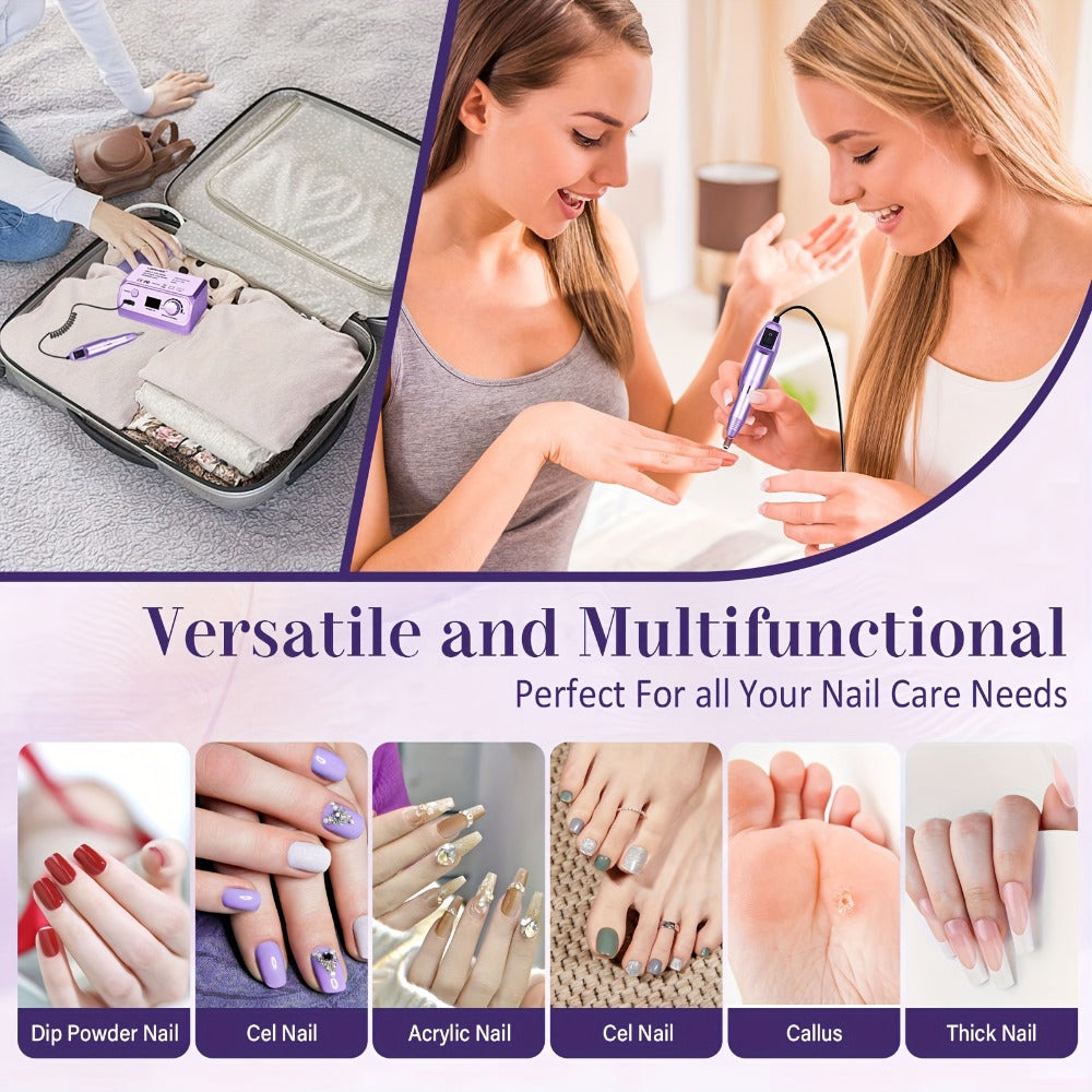 Nail Drill Kit 35000 RPM with 100 Sanding Bands Multiple Drill Bits Electric Nail File for Acrylic Gel Nails Manicure Pedicur