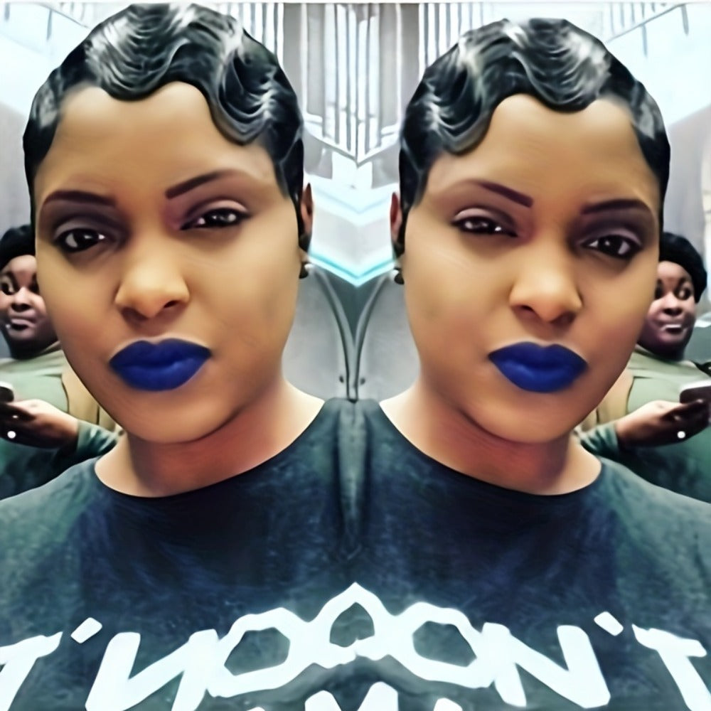 4-Inch Finger Wave Pixie Human Hair Wig with 180% Density, Rose Net Cap and 1B or 613 Color — image 9