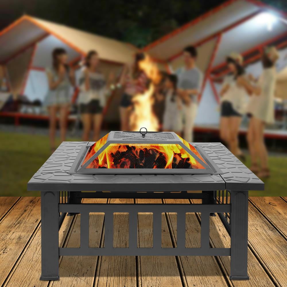 Fire Pit, Square Outdoor Metal BBQ Patio Backyard Camping Fireplace for Grilling, Camping and Outdoor Meals — image 5