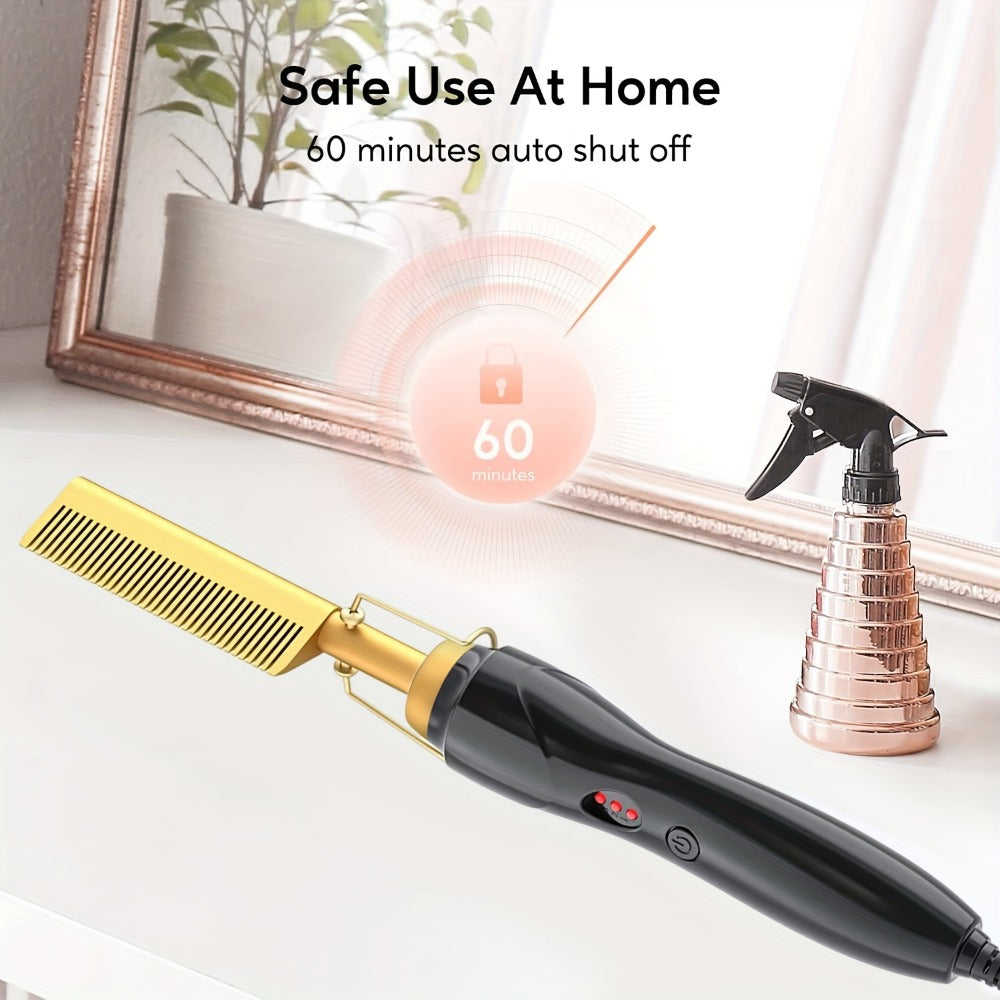 Electric Hot Comb Hair Straightener with Gold Titanium-Alloy Teeth, Detachable Guard and Adjustable Heat Controls — image 9