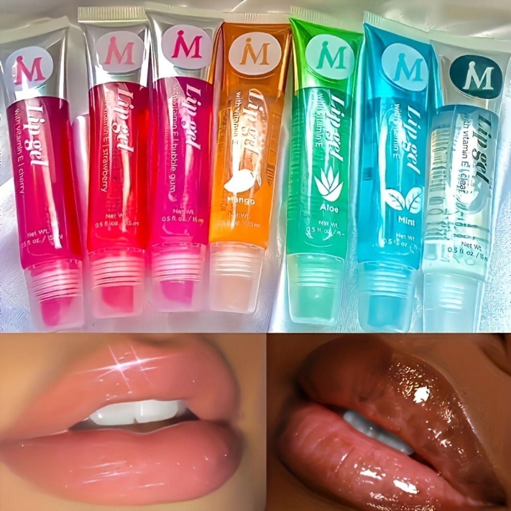 Lip Oil Set 12 Piece Clear Lip Gloss Plant Squalene Plumping with VE Rosehip Argan Mint Aloe, for Makeup, Travel and Everyday