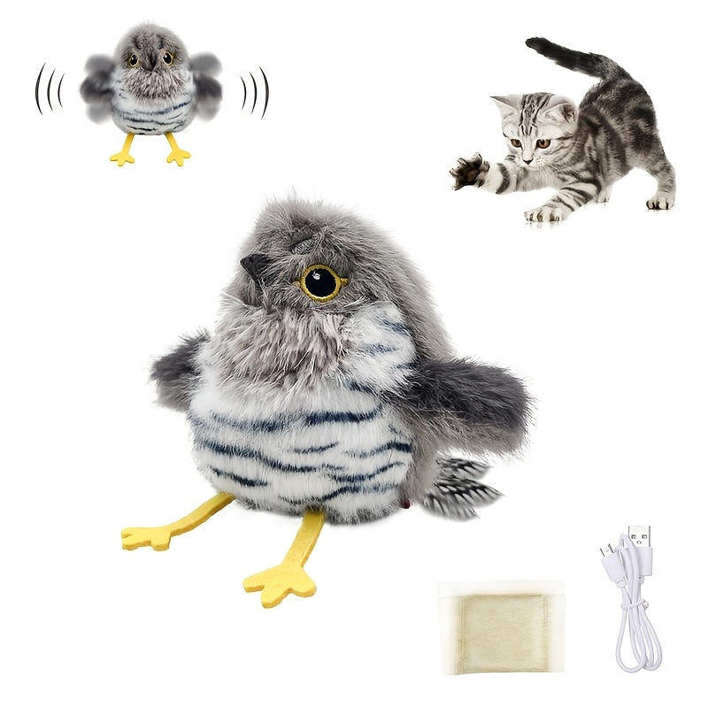Cat Toy Flapping Bird with Chirping Sound, USB Rechargeable Motion and Three Plush Bird Styles — image 1