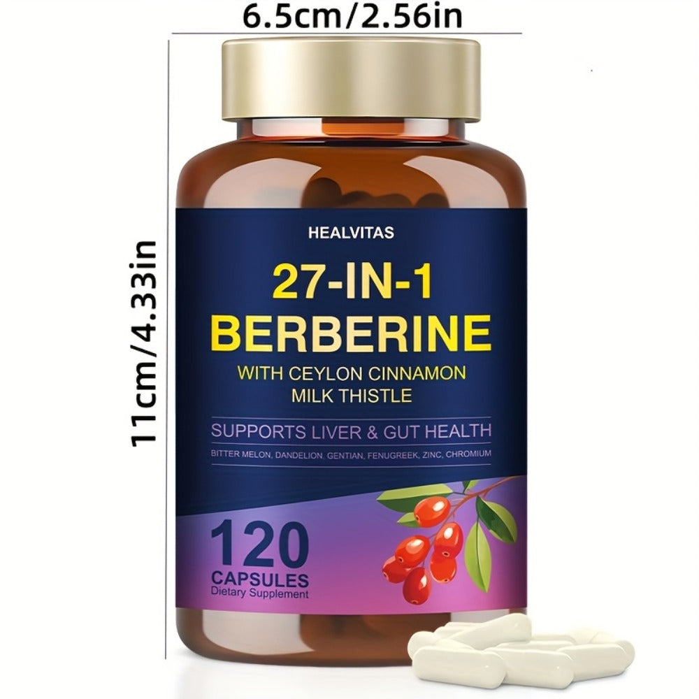 Herbal Supplements with HEALVITAS Label, 27-in-1 Berberine Formula Capsules, 120 or 360 Count — image 7