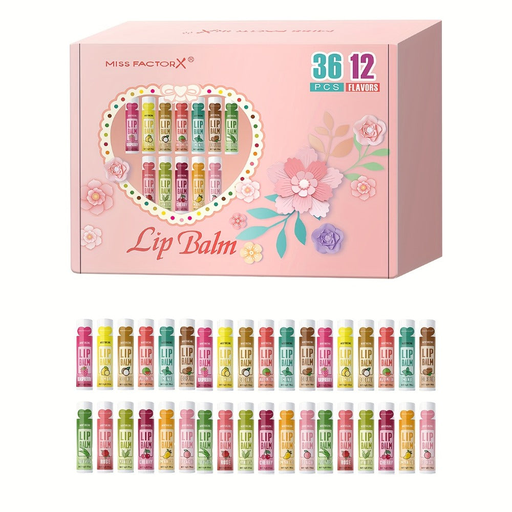 Lip Balm 36-Piece Tinted Gift Set with 12 Flavors, Glossy Finish and Colorful Tube Packaging — image 3