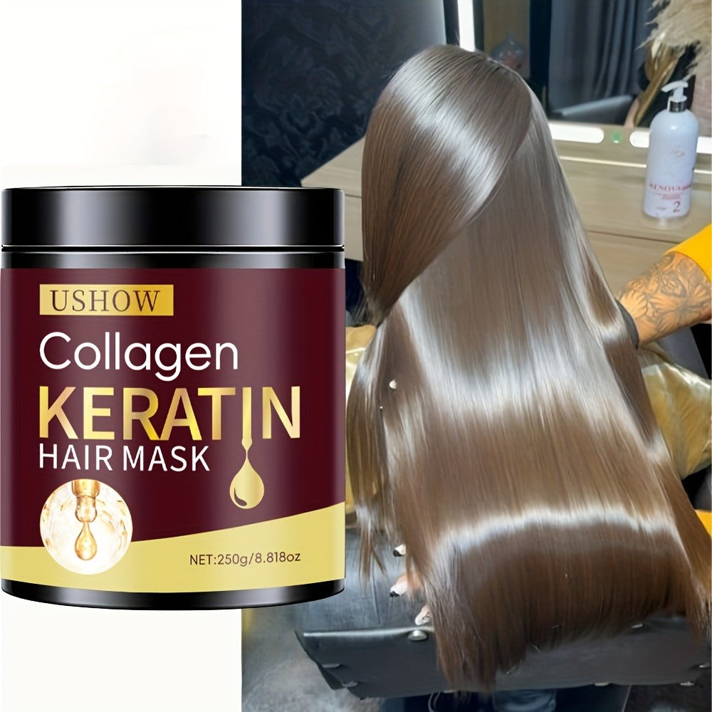 USHOW 250g Collagen and Keratin Hair Mask in Round Jar with Black Screw-Top Lid and Gold-Trim Label — image 6