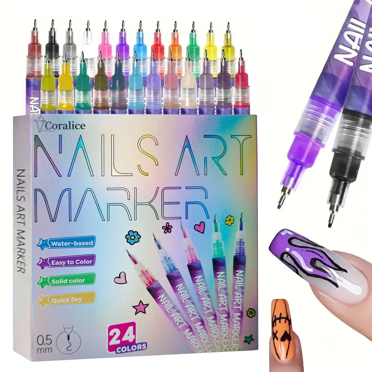 Nail Art Pens 24-Color Water-Based Marker Set with 0.5mm Fine Tips in a Boxed Multicolor Tray — image 10