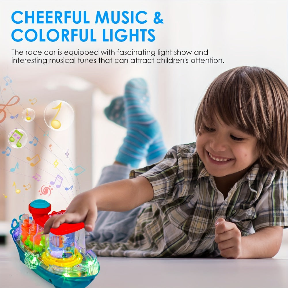Interactive Sensory Boat Toy for Toddlers 2+, Underwater Ocean Theme with Fish & Coral, Rotating Scroll Screen & Music — imag