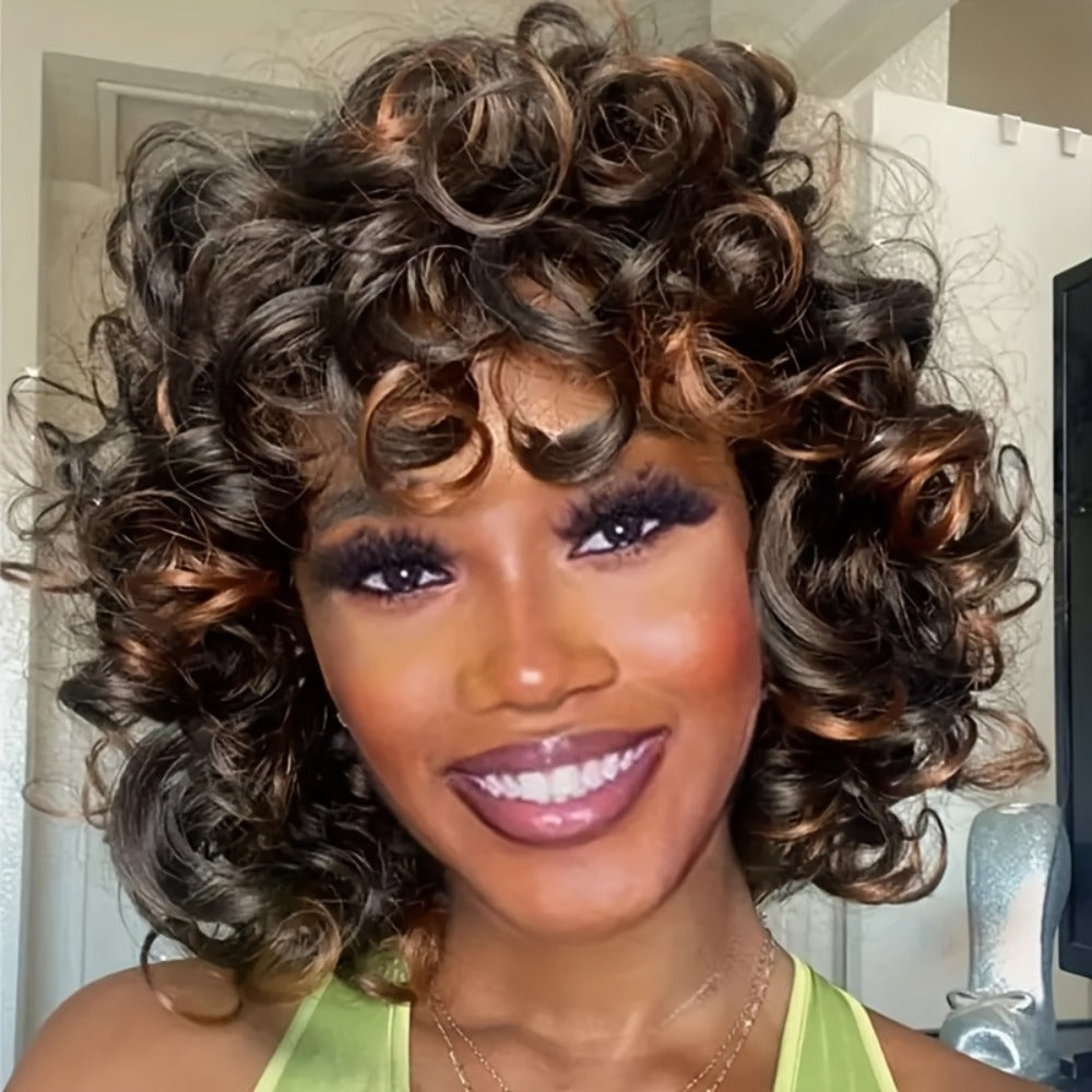 Synthetic Wig 14-Inch Kinky Curly Afro with Bangs in Black, Black-Brown or Golden 33/27 for Daily Style — image 3