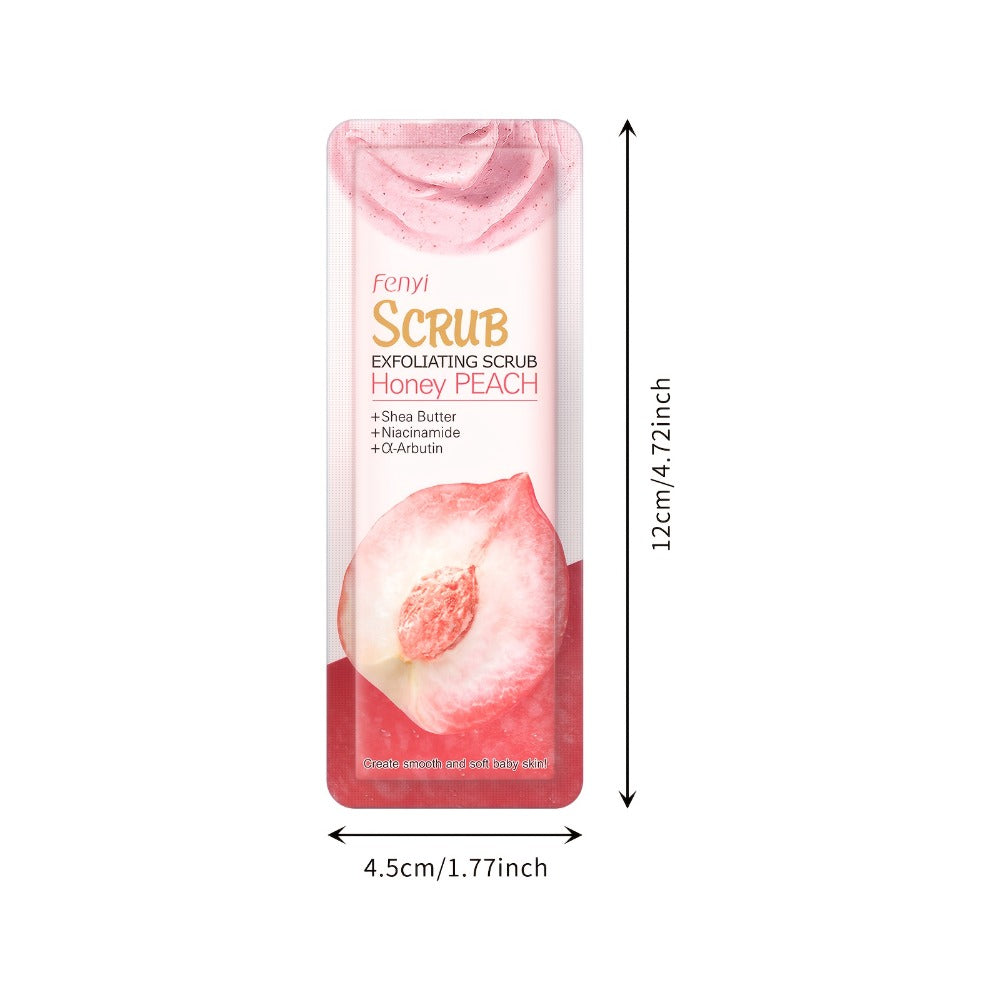 Peach Body Scrub with Jojoba Beads, Fifty 0.11oz Travel Sachets for Foot and Body Care at Home — image 4