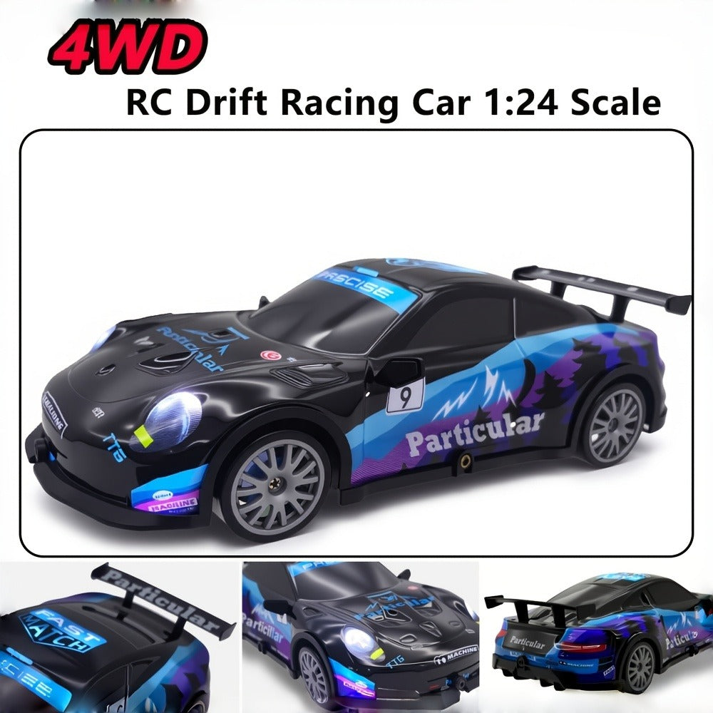 Alloy RC Drift Car 1:24 Scale 4WD 28KM/H with Drift Tires LED Lights Barricades & 2 Batteries — image 6
