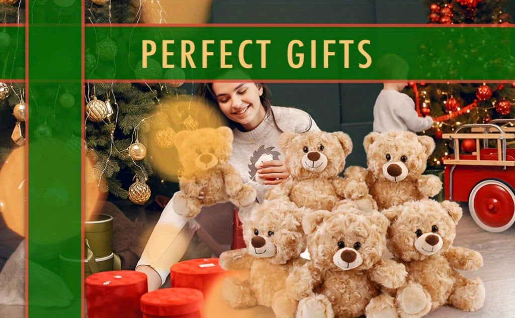 Five-Piece 8-Inch Shaggy Teddy Bear Set with Beige Plush Finish for Party Favors and Gift Bags — image 5